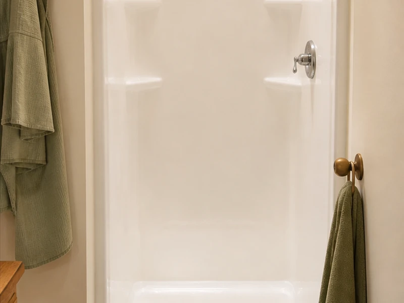 Freshly reglazed white fiberglass tub-and-shower unit in a Berkeley rental apartment